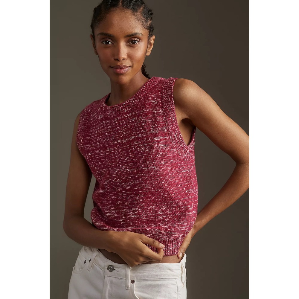 Pilcro Anthropologie Space Dye Knit Sweater Vest Burgundy Red White OB2000747 L